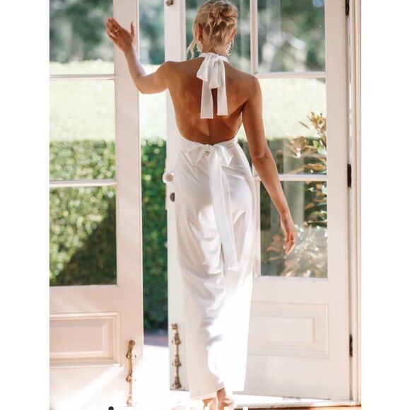 Petal & Pup Pants - Petal & Pup CLARA BOW Halter JUMPSUIT - WHITE Large Nwot